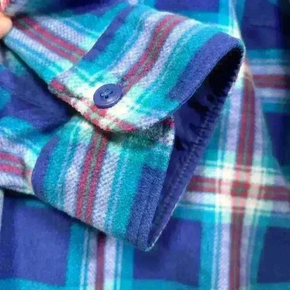 RIDERS BY LEE Super Soft Flannel Fleece Button Up Blue Plaid Top Women 1X - Picture 3 of 11